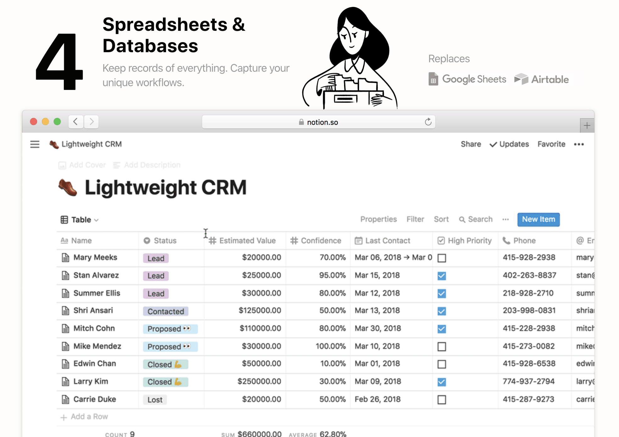 notion spreadsheets